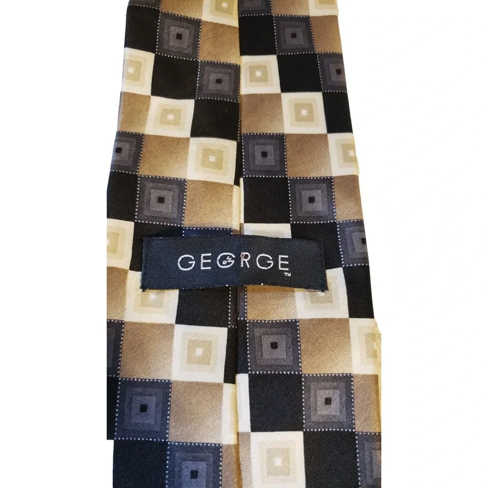 George Black Tan Cream‎ Gradient Squares Geometric Checks Mens Neck Tie Modern